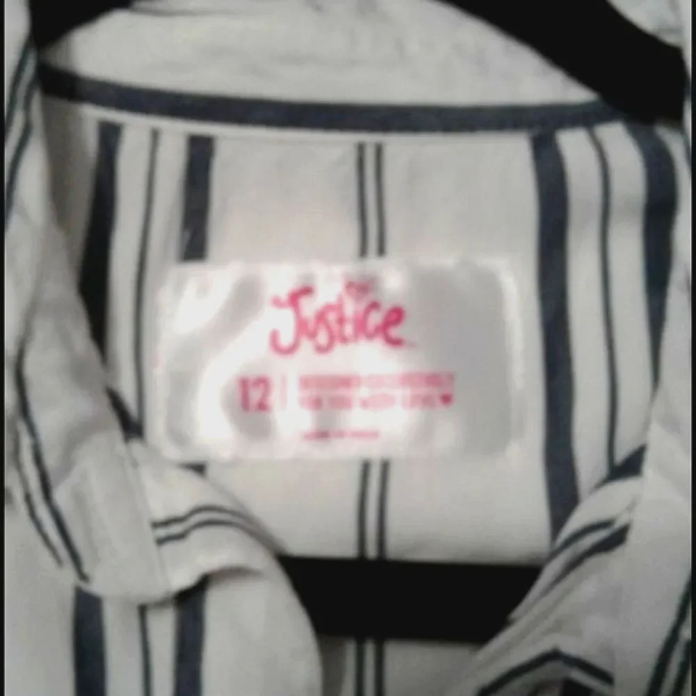 Justice White & Gray Striped Crossed Long Sleeve Teen Blouse